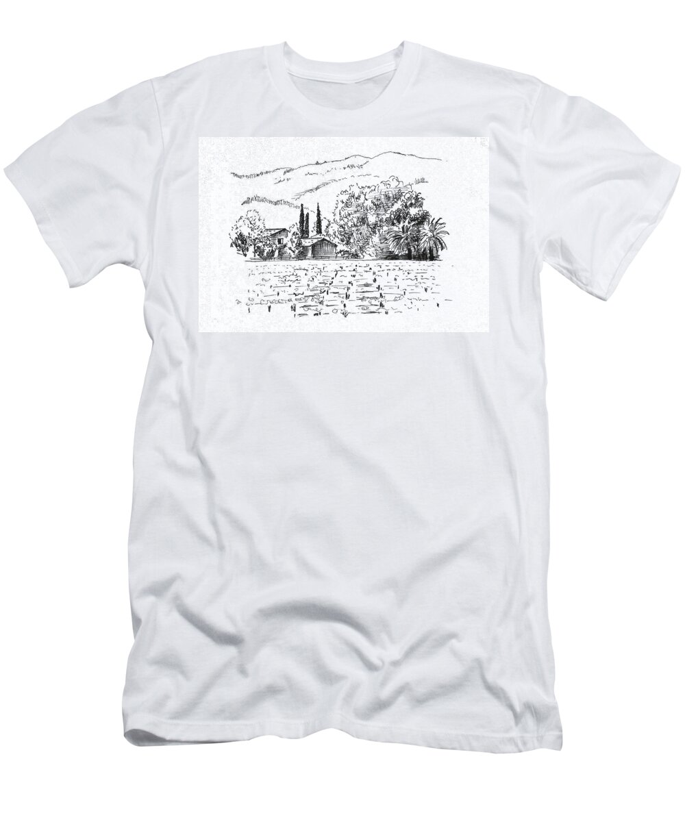 Landscape T-Shirt featuring the drawing Napa Valley by Masha Batkova