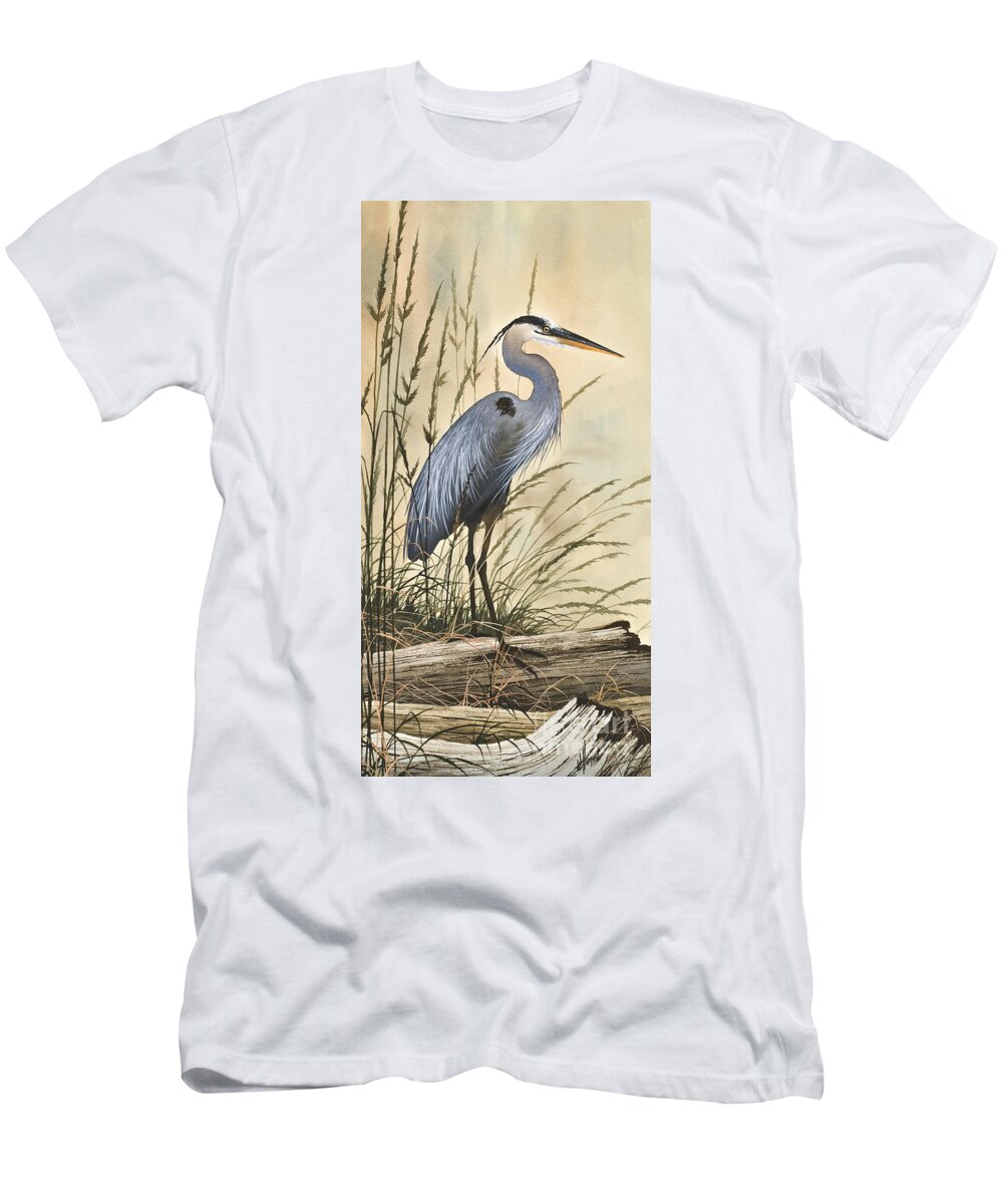 Heron T-Shirt featuring the painting Nature's Harmony by James Williamson