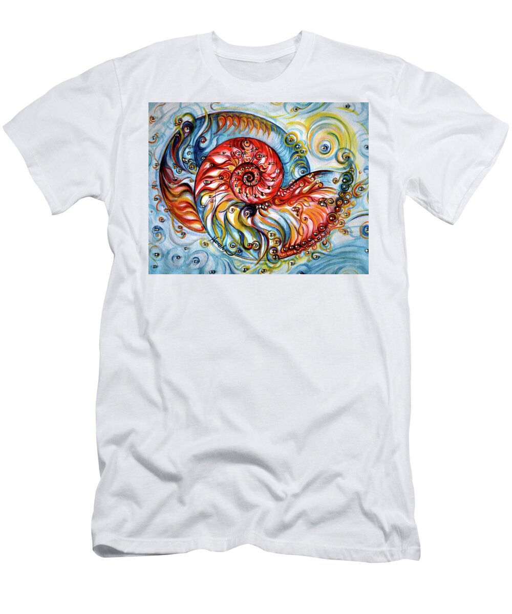 Nautilus Shell T-Shirt featuring the painting Nautilus Shell - Ocean by Harsh Malik