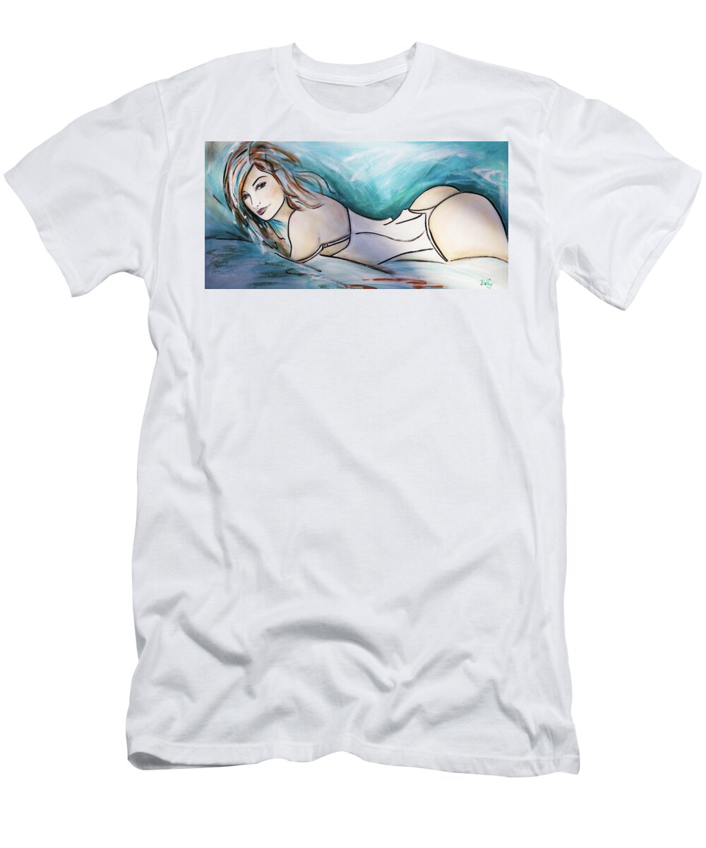 Nearly Naked Aqua T-Shirt featuring the painting Nearly Naked Aqua by Debi Starr