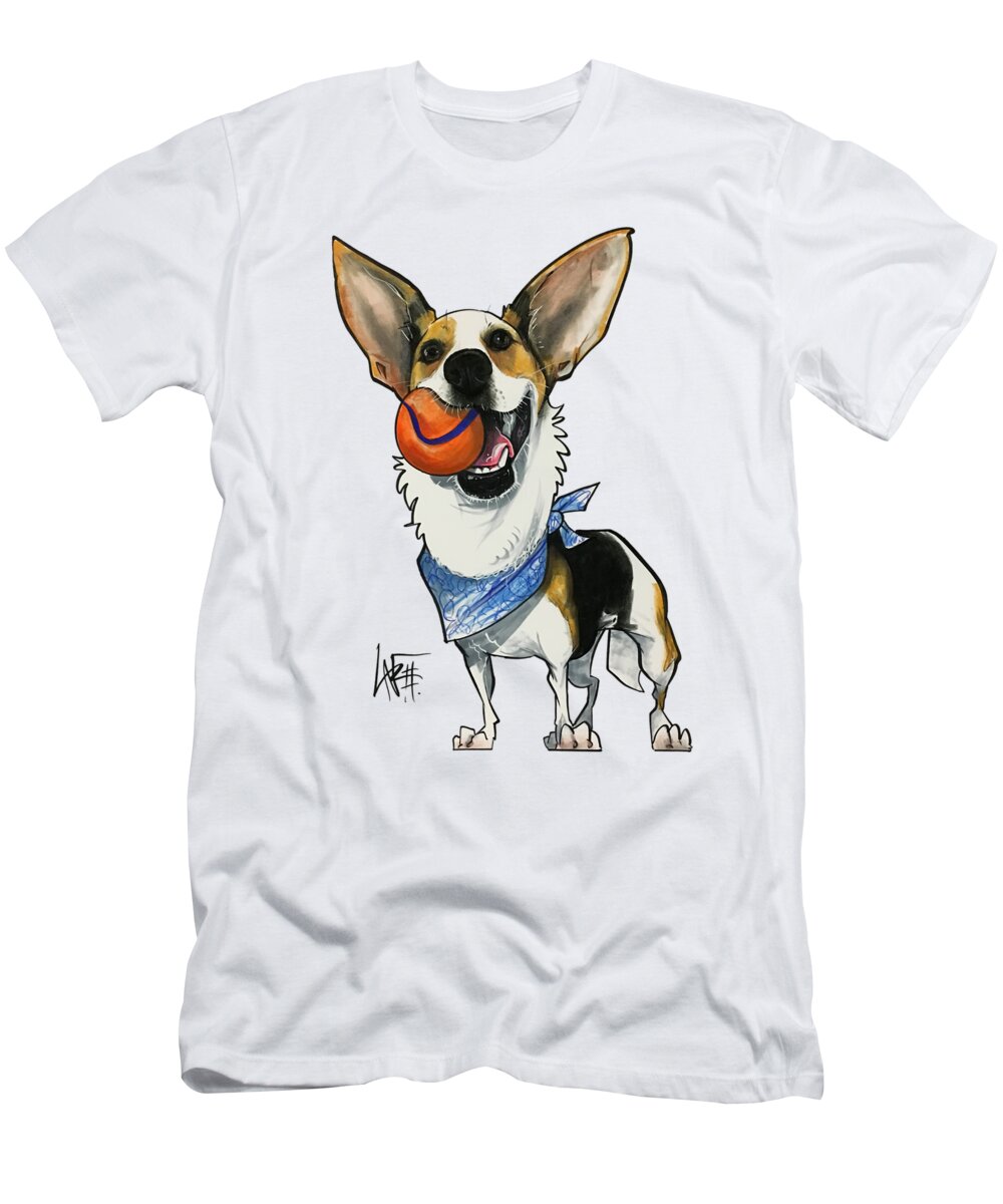 Pet Portrait T-Shirt featuring the drawing Nelson 3337 by Canine Caricatures By John LaFree