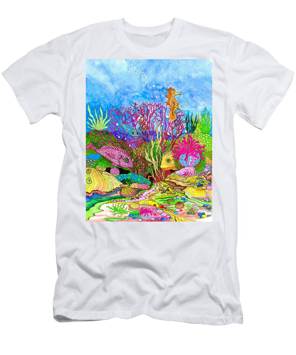Adria Trail T-Shirt featuring the painting Neon Sea by Adria Trail