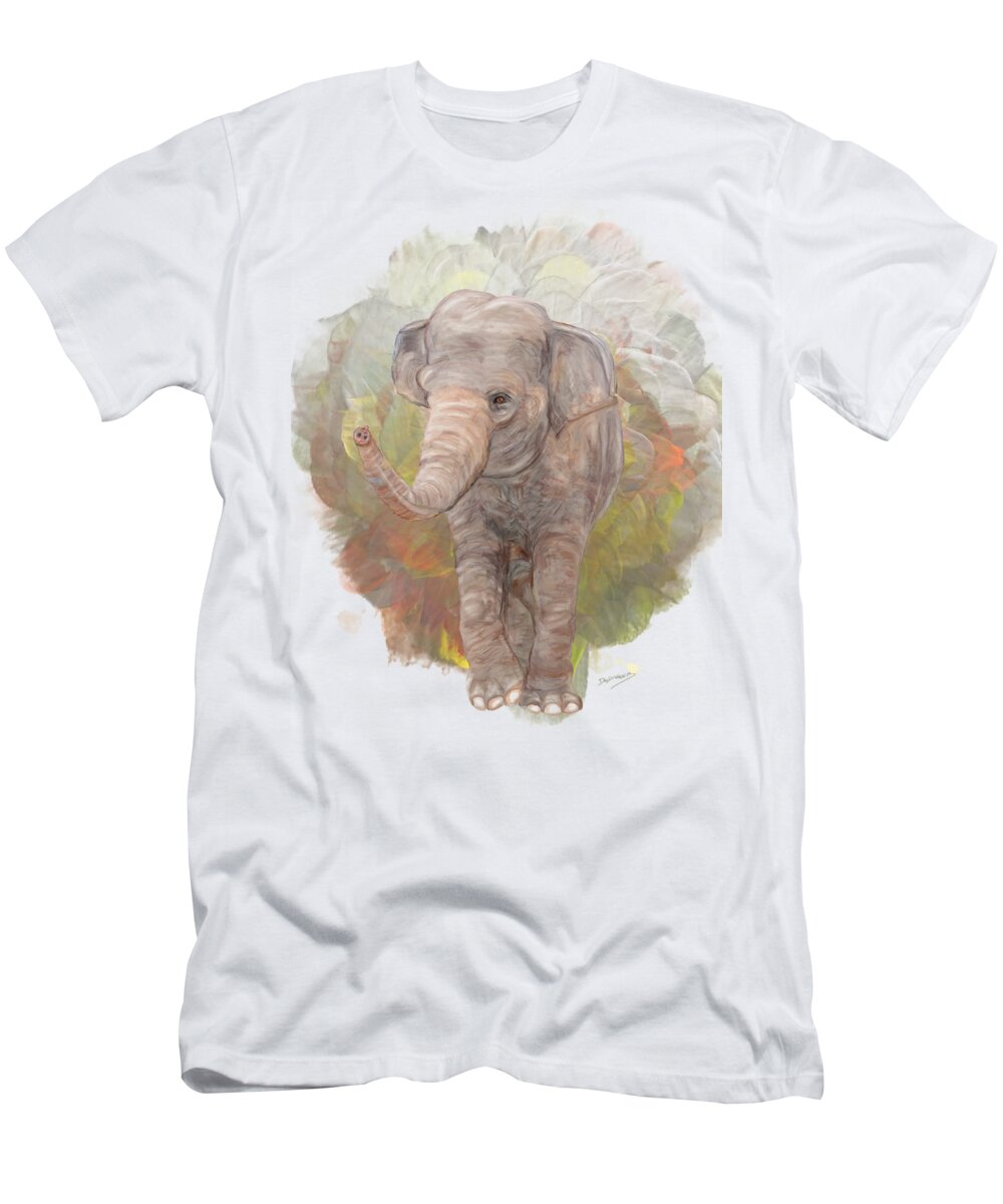 Elephant T-Shirt featuring the painting Never Forget Me by David Wagner