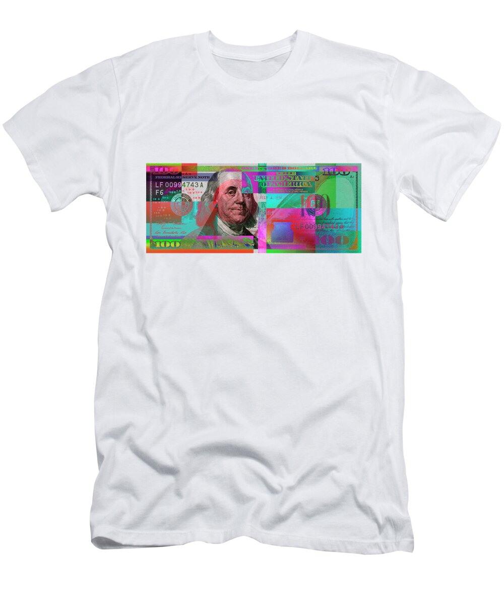 'paper Currency' Collection By Serge Averbukh T-Shirt featuring the digital art New 2009 Series Pop Art Colorized US One Hundred Dollar Bill No. 3 by Serge Averbukh