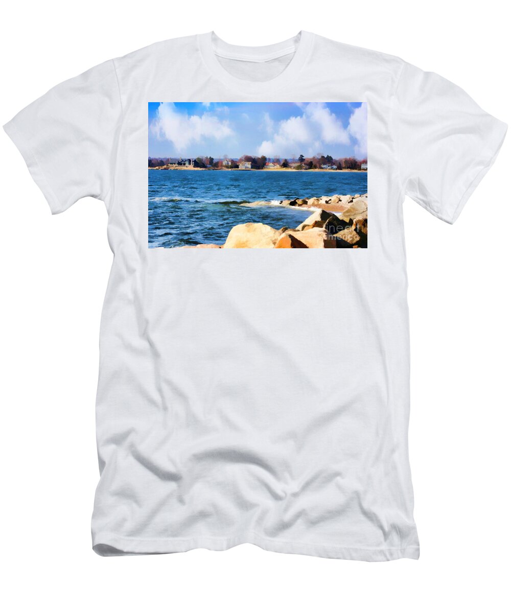 New England T-Shirt featuring the painting New England Shoreline - Painterly by Judy Palkimas