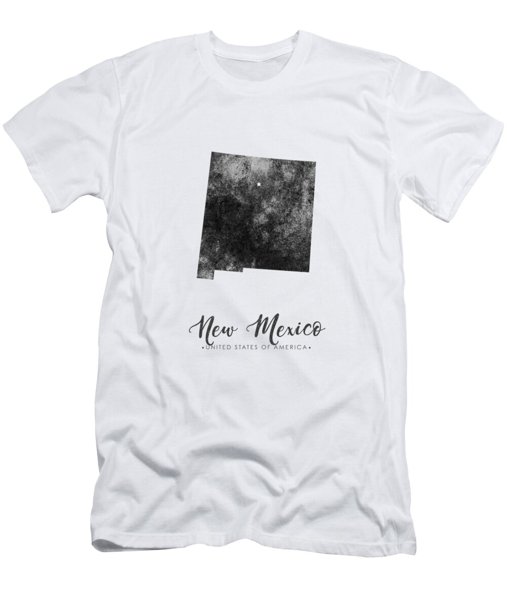 New Mexico T-Shirt featuring the mixed media New Mexico State Map Art - Grunge Silhouette by Studio Grafiikka