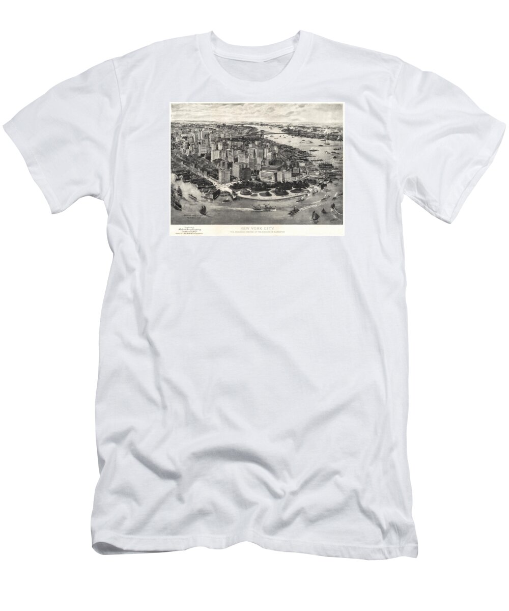 Map T-Shirt featuring the painting New York City Manhattan 1905 by Vincent Monozlay