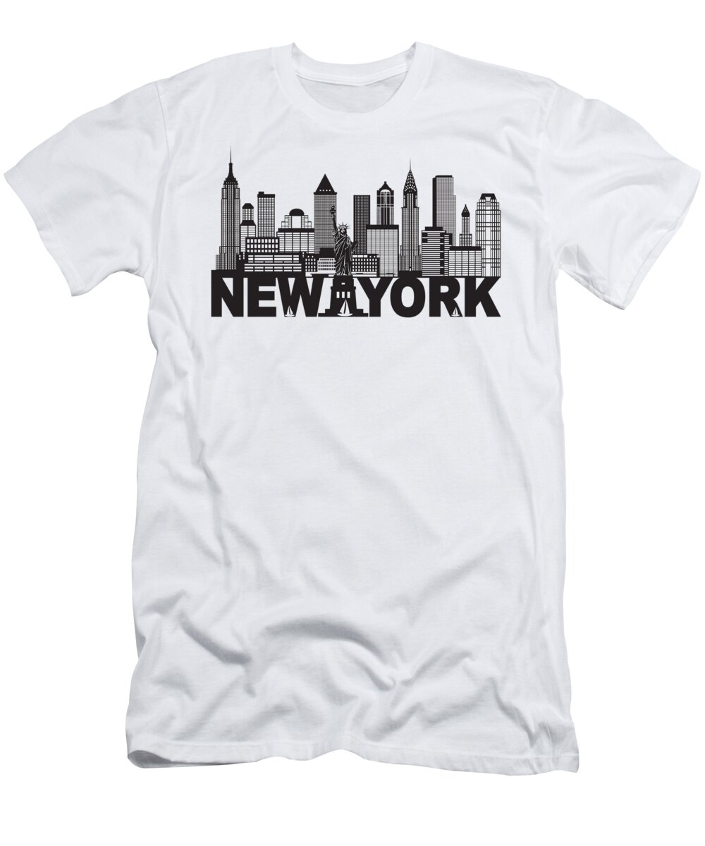 New York City Skyline and Text Black and White Illustration T-Shirt by Jit  Lim - Pixels