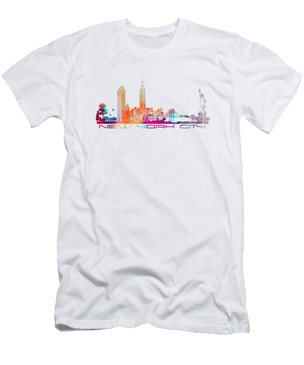 New York T-Shirt featuring the digital art New York City skyline USA by Justyna Jaszke JBJart