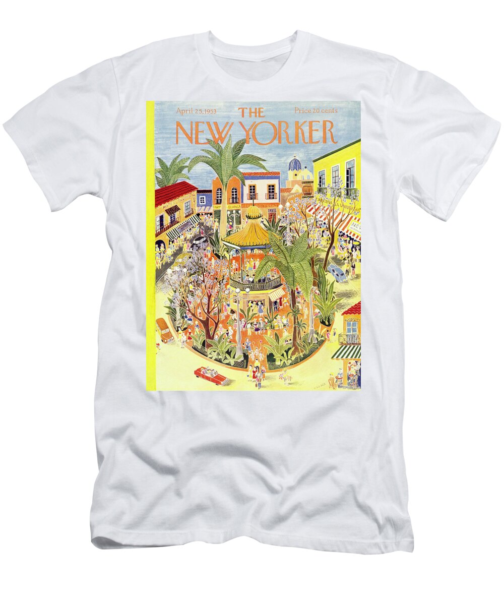 Tropical T-Shirt featuring the painting New Yorker April 25 1953 by Ilonka Karasz