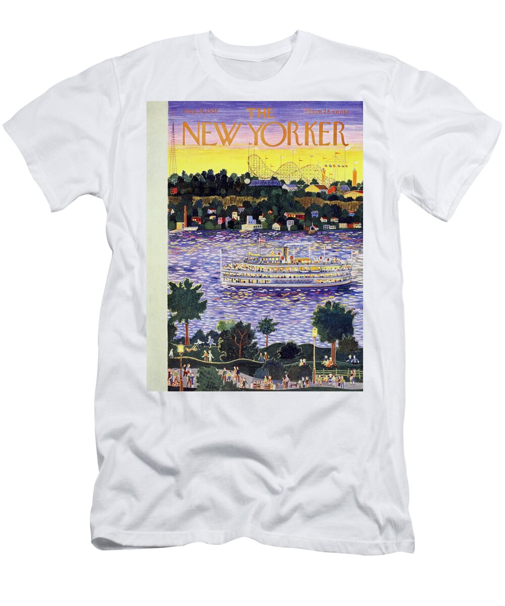 Riverboat T-Shirt featuring the painting New Yorker August 31 1957 by Ilonka Karasz