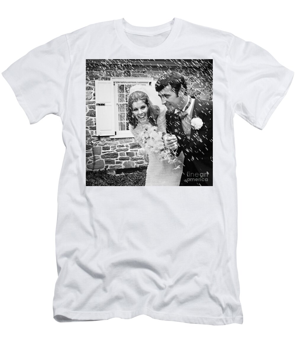 1960s T-Shirt featuring the photograph Newlyweds Showered With Rice, C.1960-70s by H. Armstrong Roberts/ClassicStock
