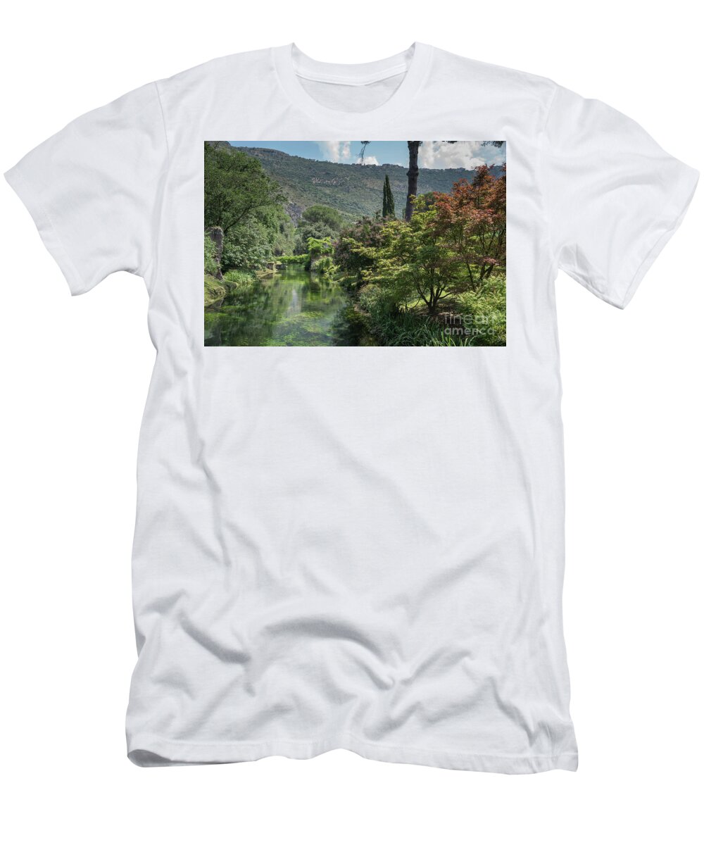 Ninfa T-Shirt featuring the photograph Ninfa Garden, Rome Italy 5 by Perry Rodriguez