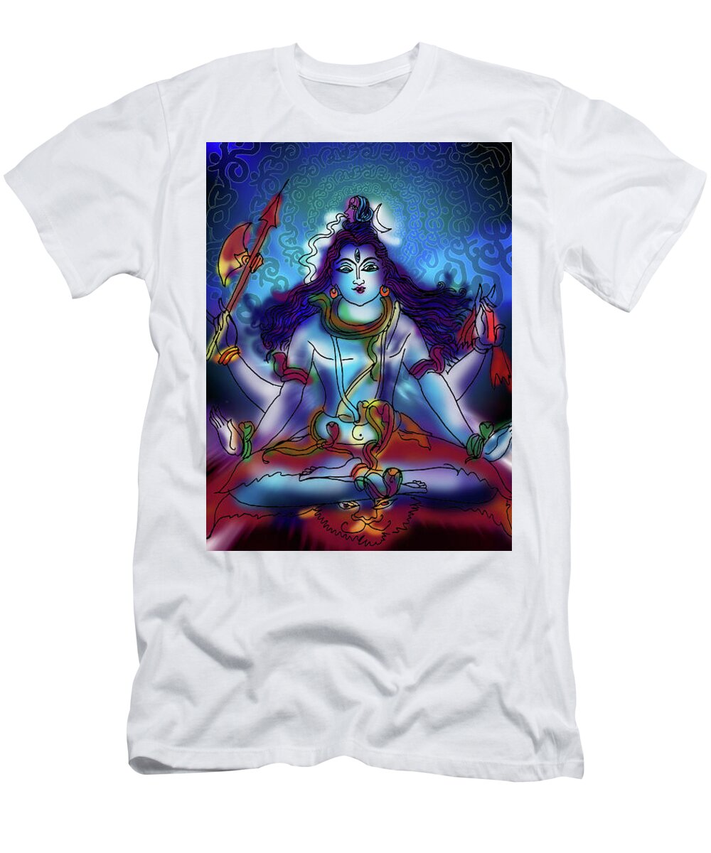 Shiva T-Shirt featuring the painting Nirvikalp Samadhi Kapali Shiva by Guruji Aruneshvar Paris Art Curator Katrin Suter