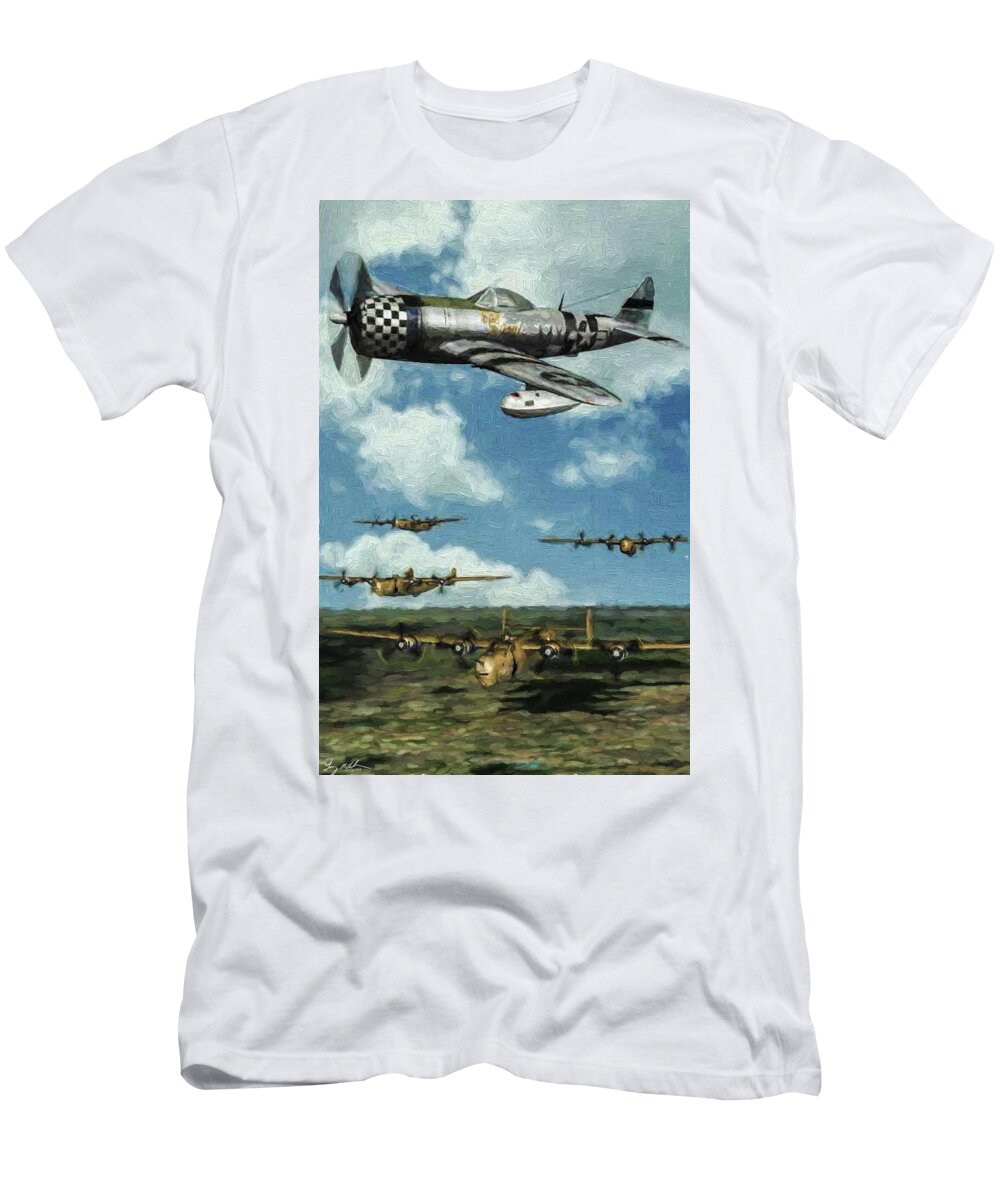 Republic P-47d Thunderbolt T-Shirt featuring the digital art No guts no glory - Oil by Tommy Anderson