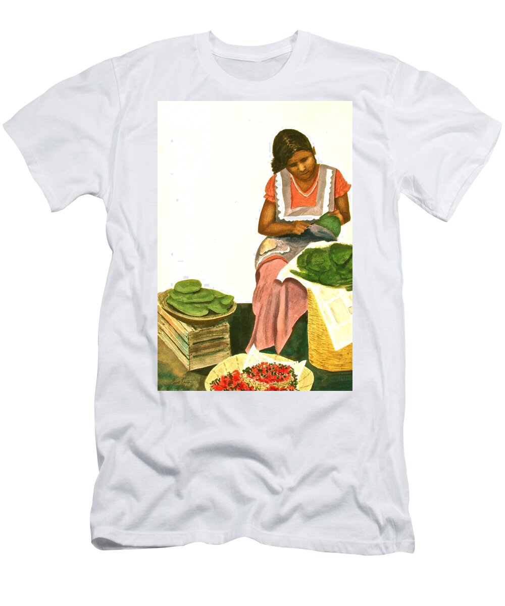 Mexico T-Shirt featuring the painting Nopalita Senorita by Frank SantAgata