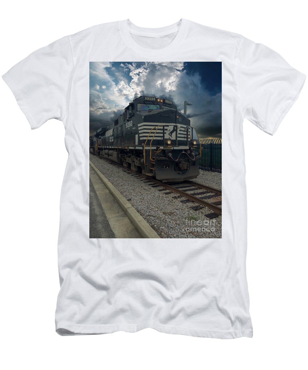 Train T-Shirt featuring the photograph Norlfolk Southern 9392 entering the Port of Charleston by Dale Powell
