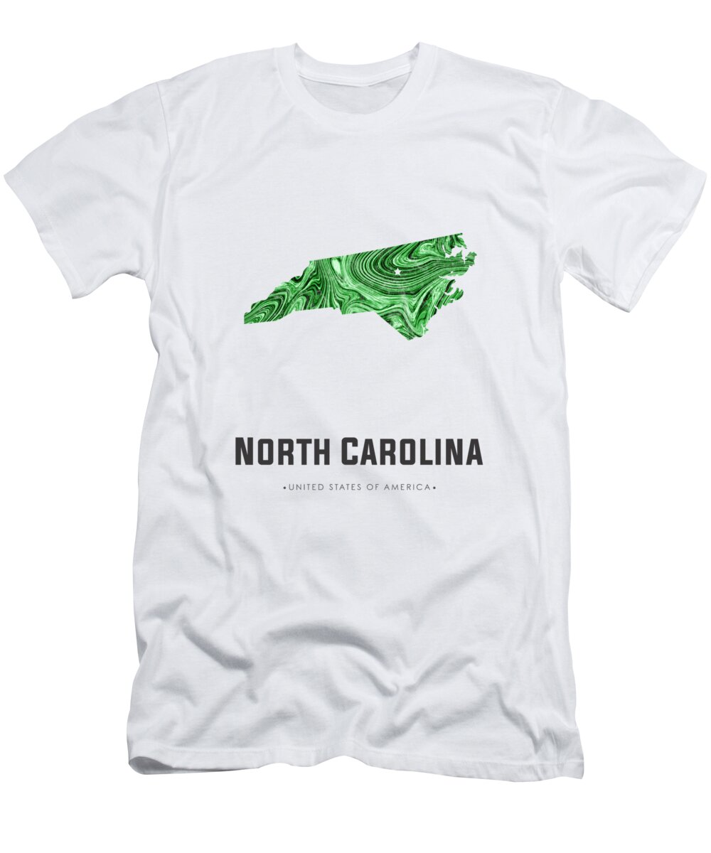 North Carolina T-Shirt featuring the mixed media North Carolina Map Art Abstract in Green by Studio Grafiikka
