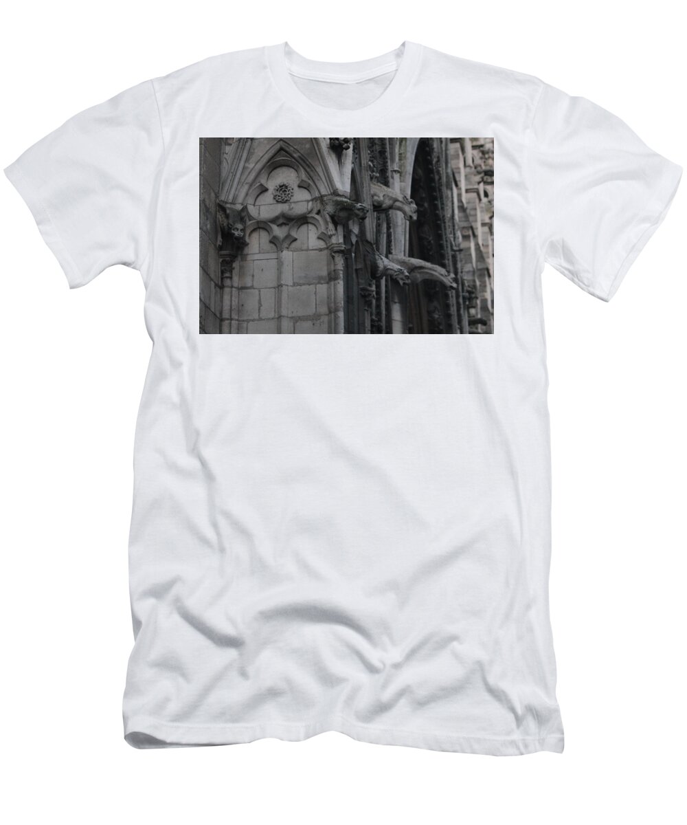 Notre Dame Cathedral Gargoyles T-Shirt featuring the photograph North Side Notre Dame Cathedral by Christopher J Kirby