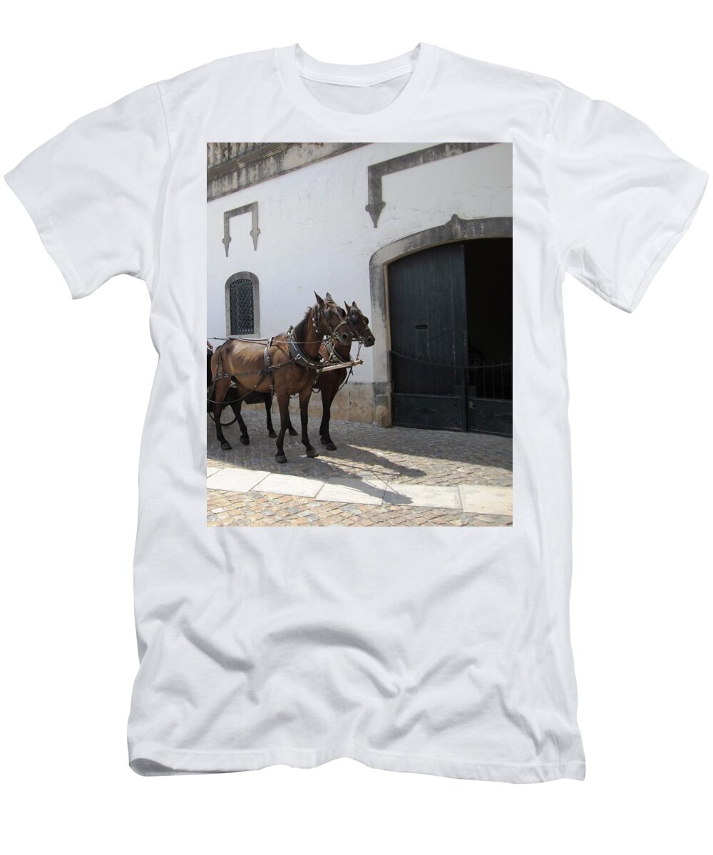 Obidos T-Shirt featuring the photograph Obidos Horses II Portugal by John Shiron