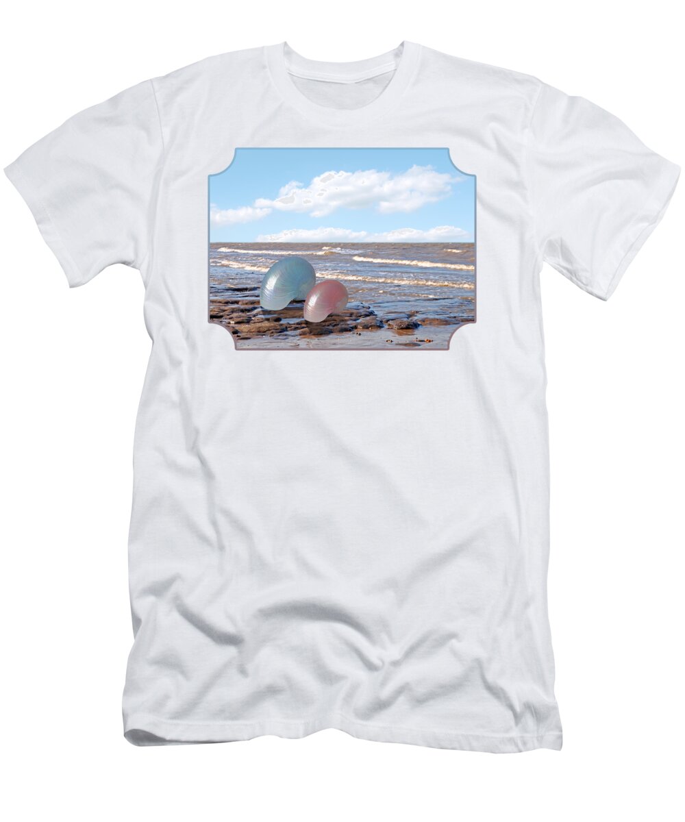 Beach T-Shirt featuring the photograph Ocean Love Affair - Nautilus Shells - Square by Gill Billington