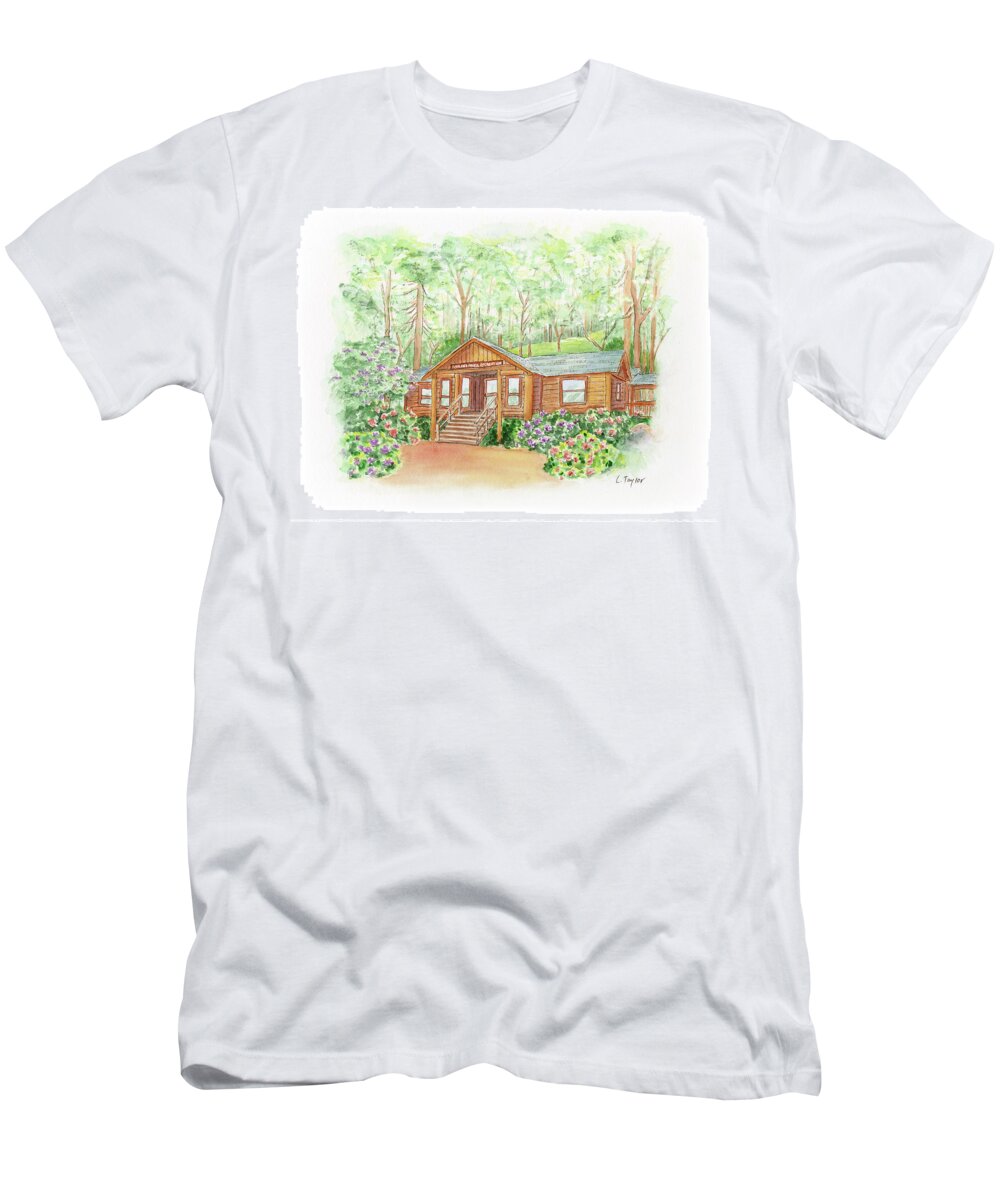 Log Cabin T-Shirt featuring the painting Office in the Park by Lori Taylor