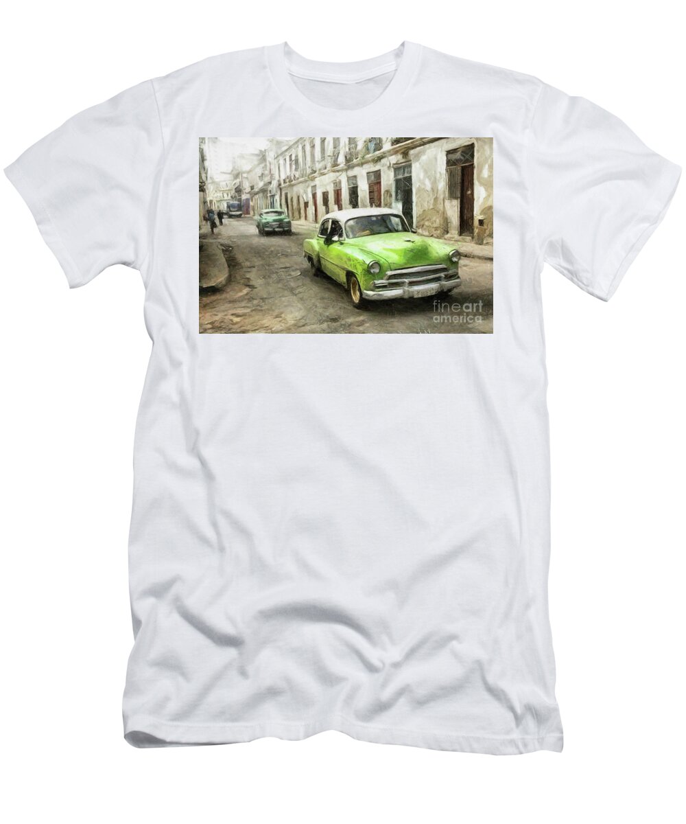 Car T-Shirt featuring the drawing Old Green Car by Daliana Pacuraru