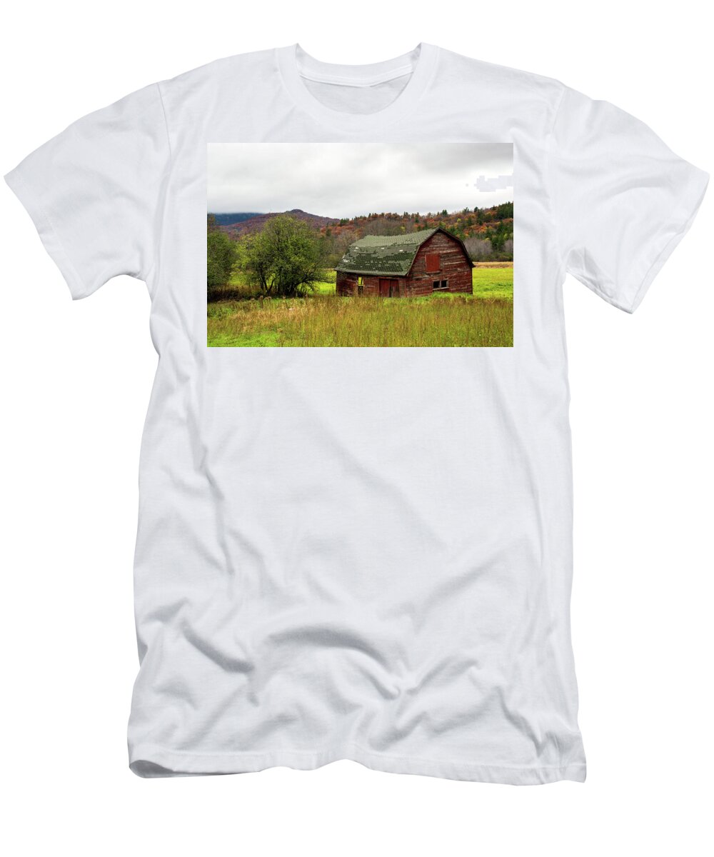 Barn T-Shirt featuring the photograph Old Red Adirondack Barn by Nancy De Flon