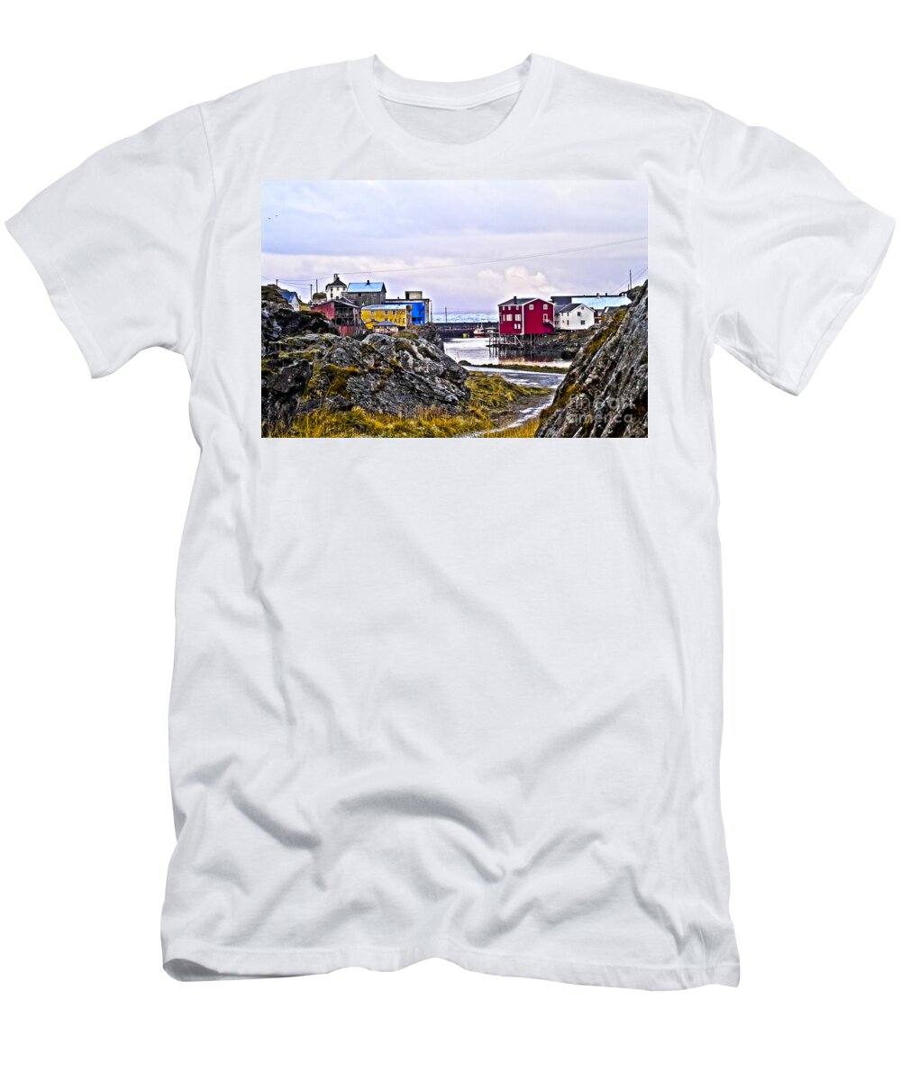 Village T-Shirt featuring the photograph Old whaling village Nyksund by Heiko Koehrer-Wagner