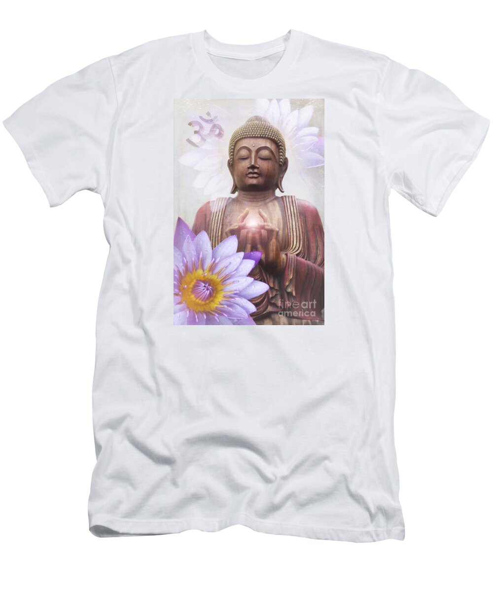 Buddha T-Shirt featuring the photograph Om mani padme hum - Buddha Lotus by Sharon Mau