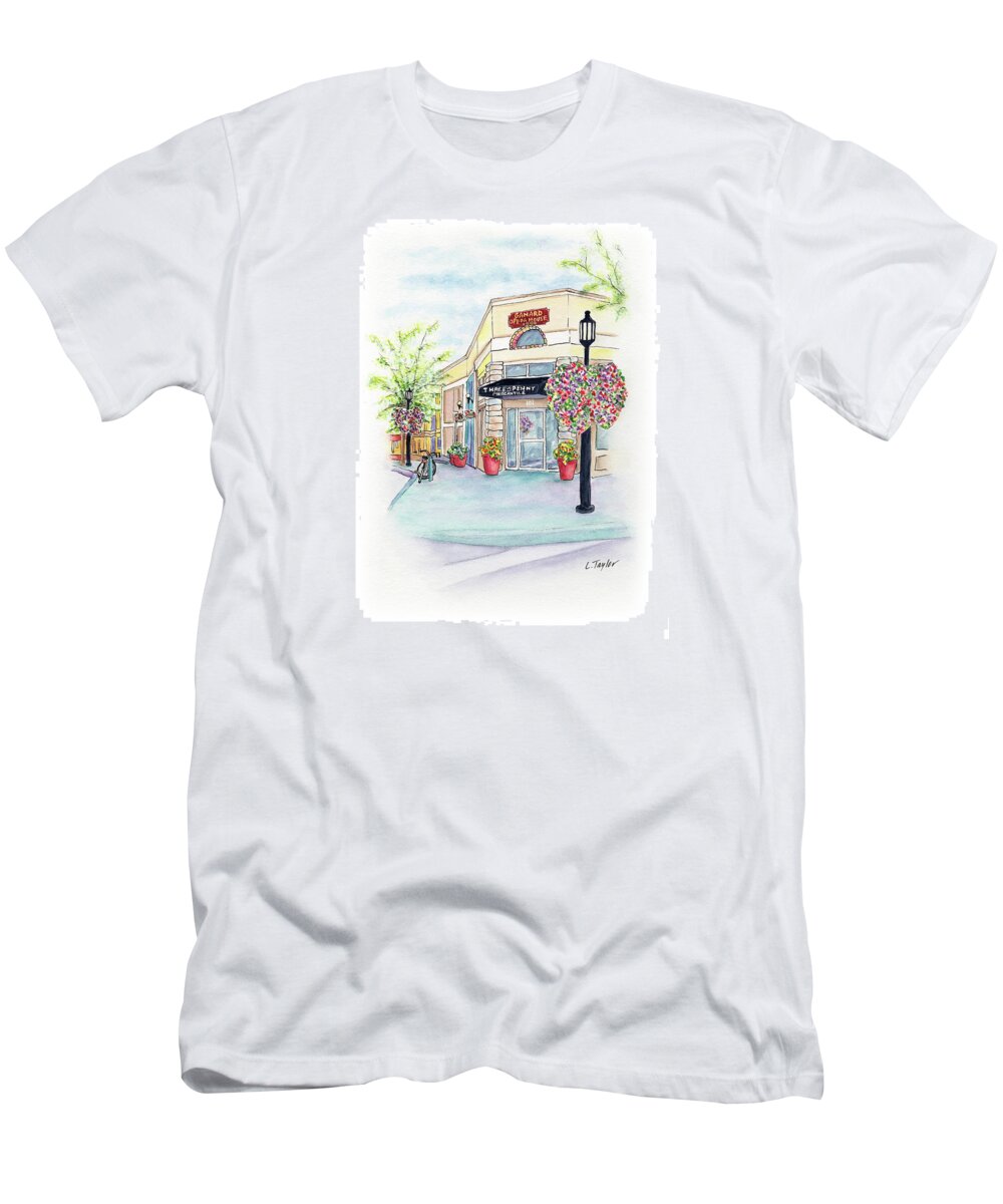 Small Town T-Shirt featuring the mixed media On the Corner by Lori Taylor