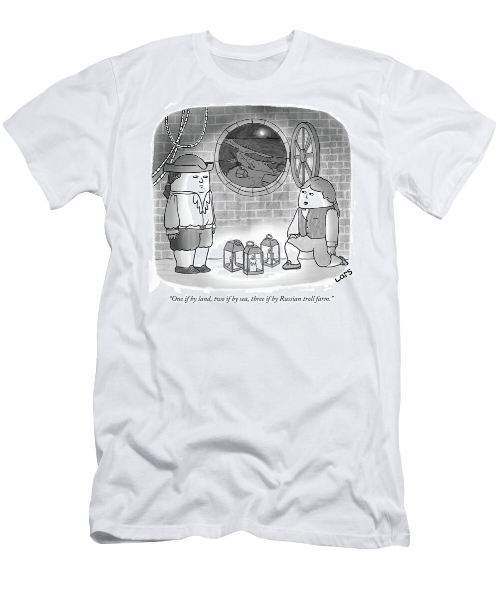 One If By Land T-Shirt featuring the drawing One if by Land by Lars Kenseth