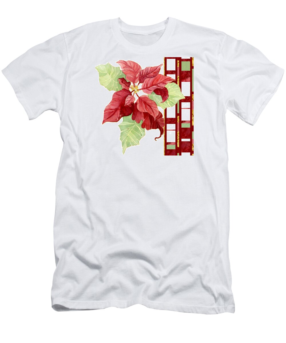 Modern T-Shirt featuring the painting One Perfect Poinsettia Flower w Modern Stripes by Audrey Jeanne Roberts