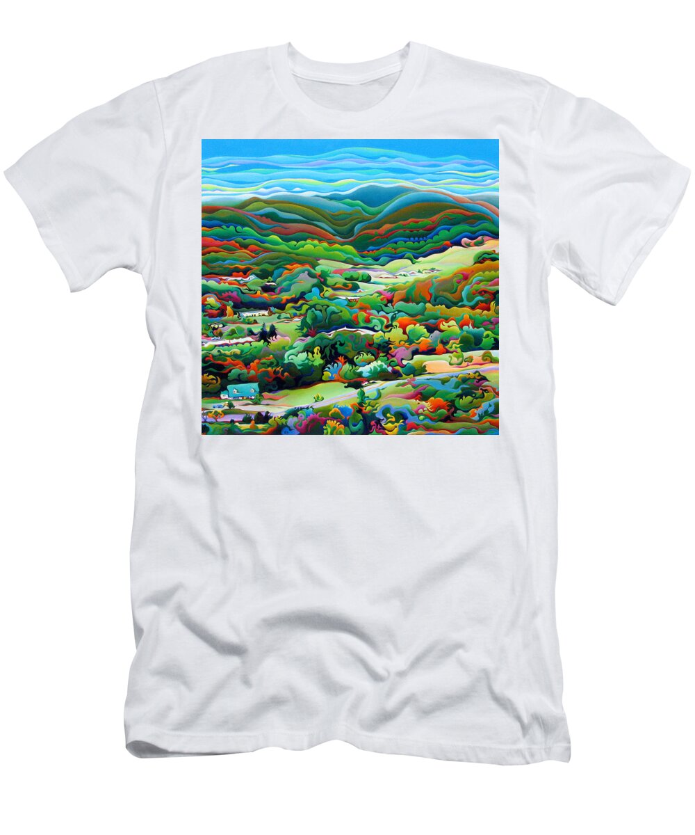 Landscape T-Shirt featuring the painting Onset of the Appalachian Wonderfall by Amy Ferrari