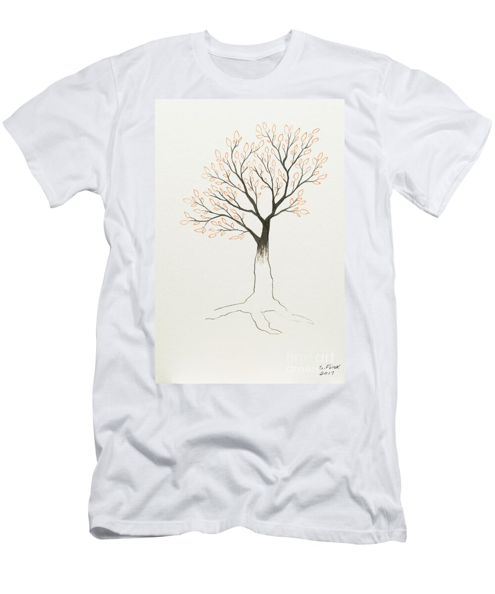 Tree T-Shirt featuring the painting Orange tree by Stefanie Forck