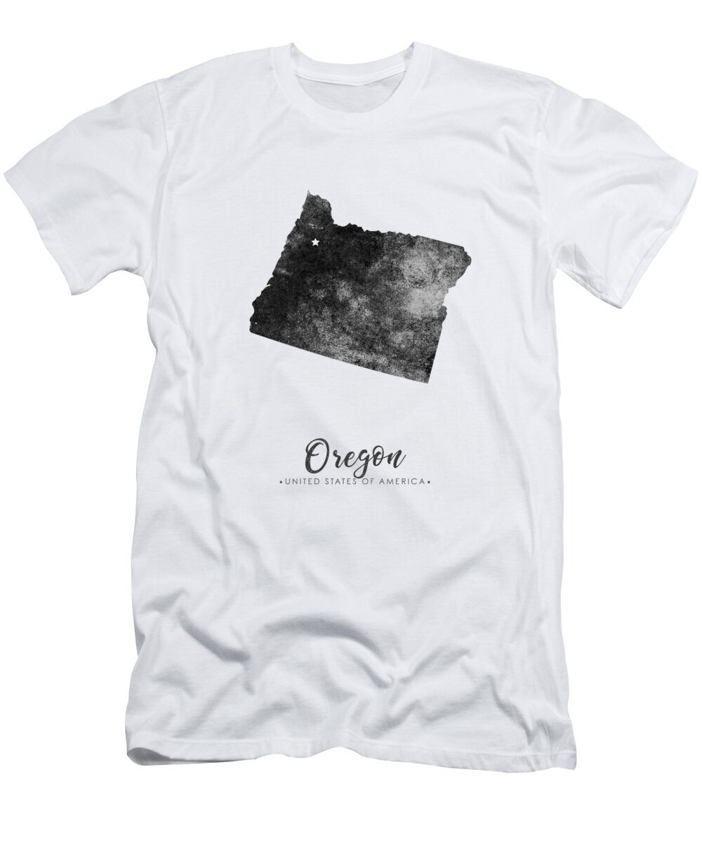 Oregon T-Shirt featuring the mixed media Oregon State Map Art - Grunge Silhouette by Studio Grafiikka