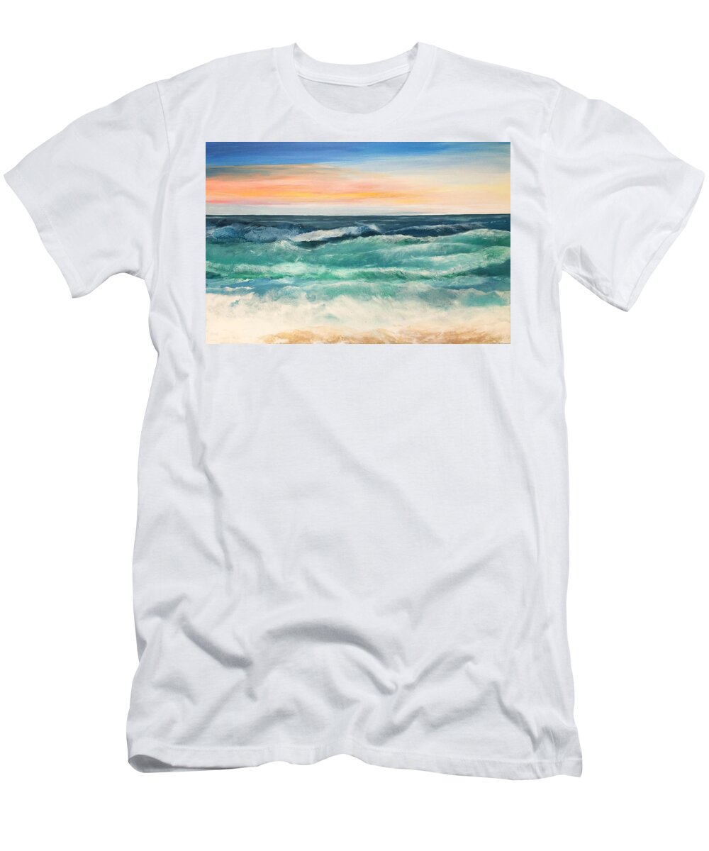 Ocean T-Shirt featuring the painting Our Day At The Beach by Linda Bailey