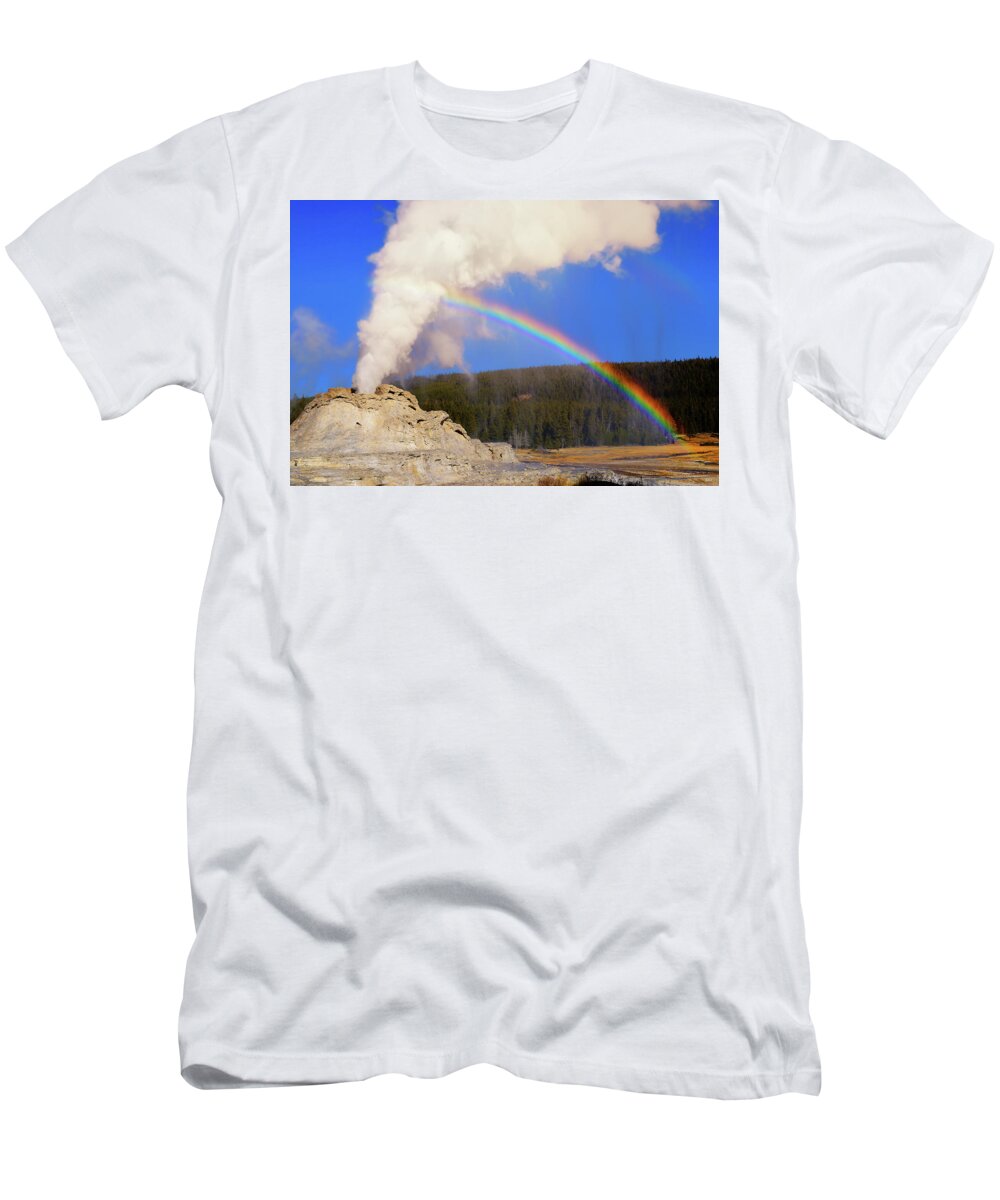 Castle Geyser T-Shirt featuring the photograph Over the Rainbow by Greg Norrell