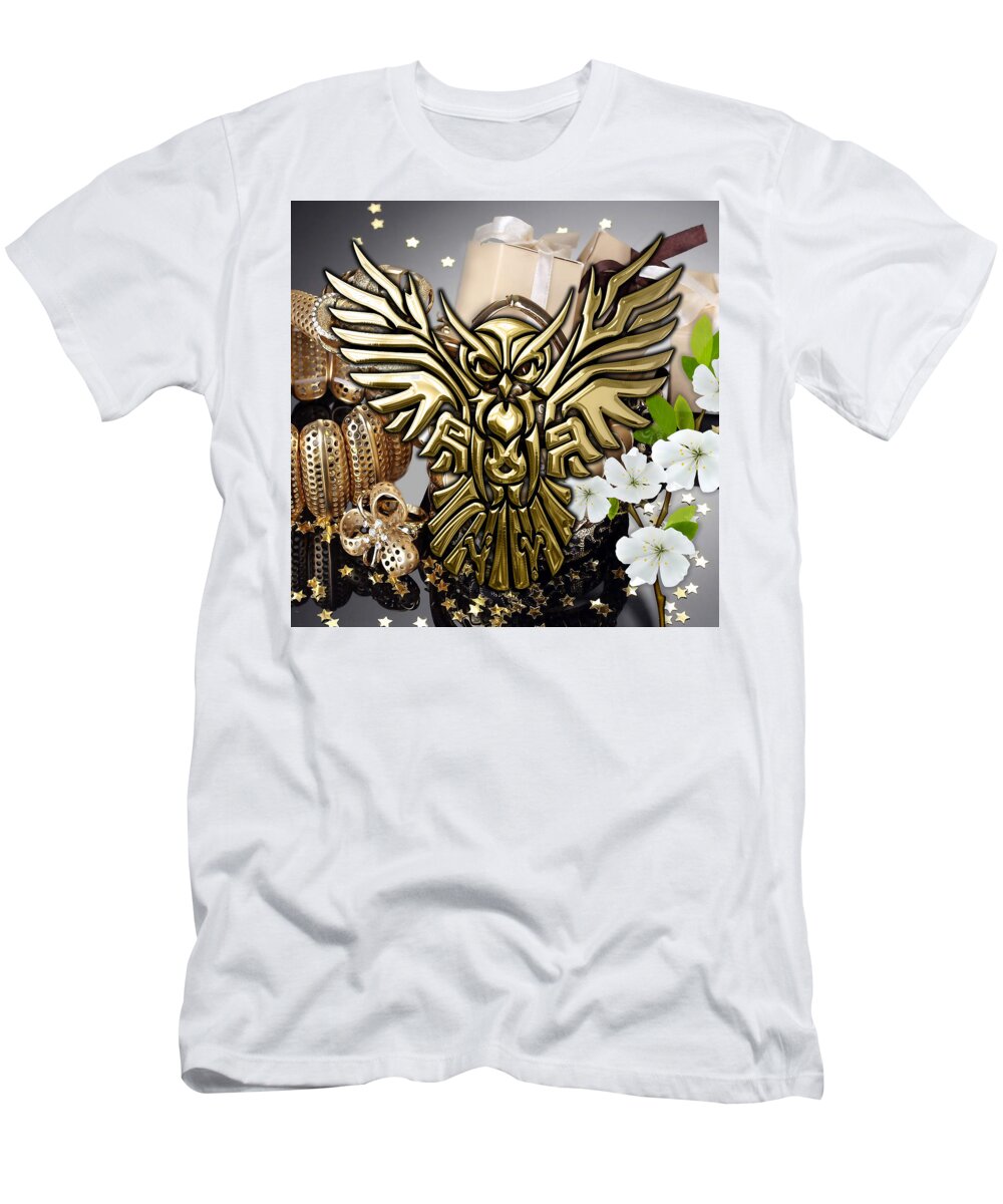 Owl T-Shirt featuring the mixed media Owl in Flight Collection by Marvin Blaine