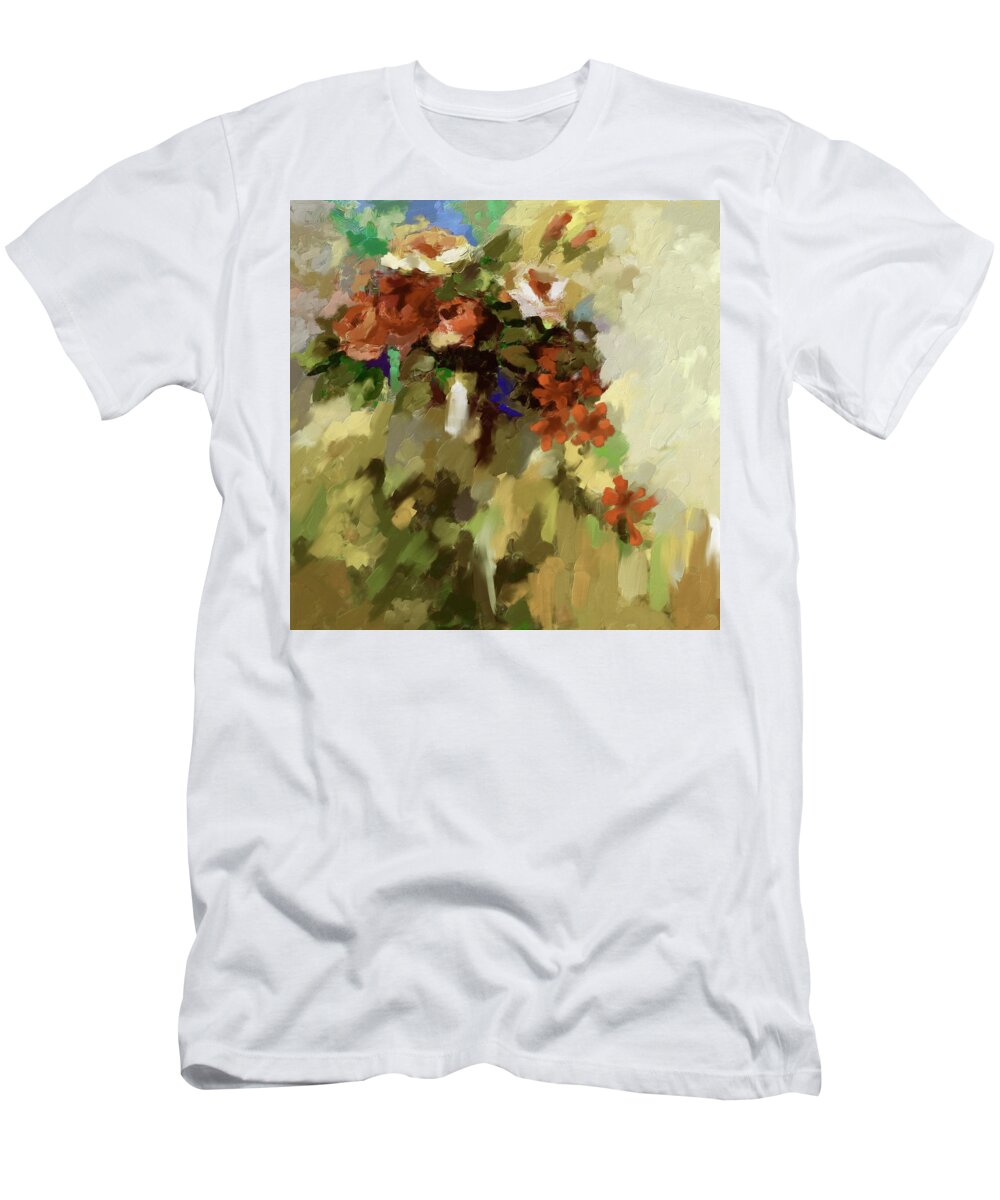 Nature T-Shirt featuring the painting Painting 387 3 White and Red Roses by Mawra Tahreem
