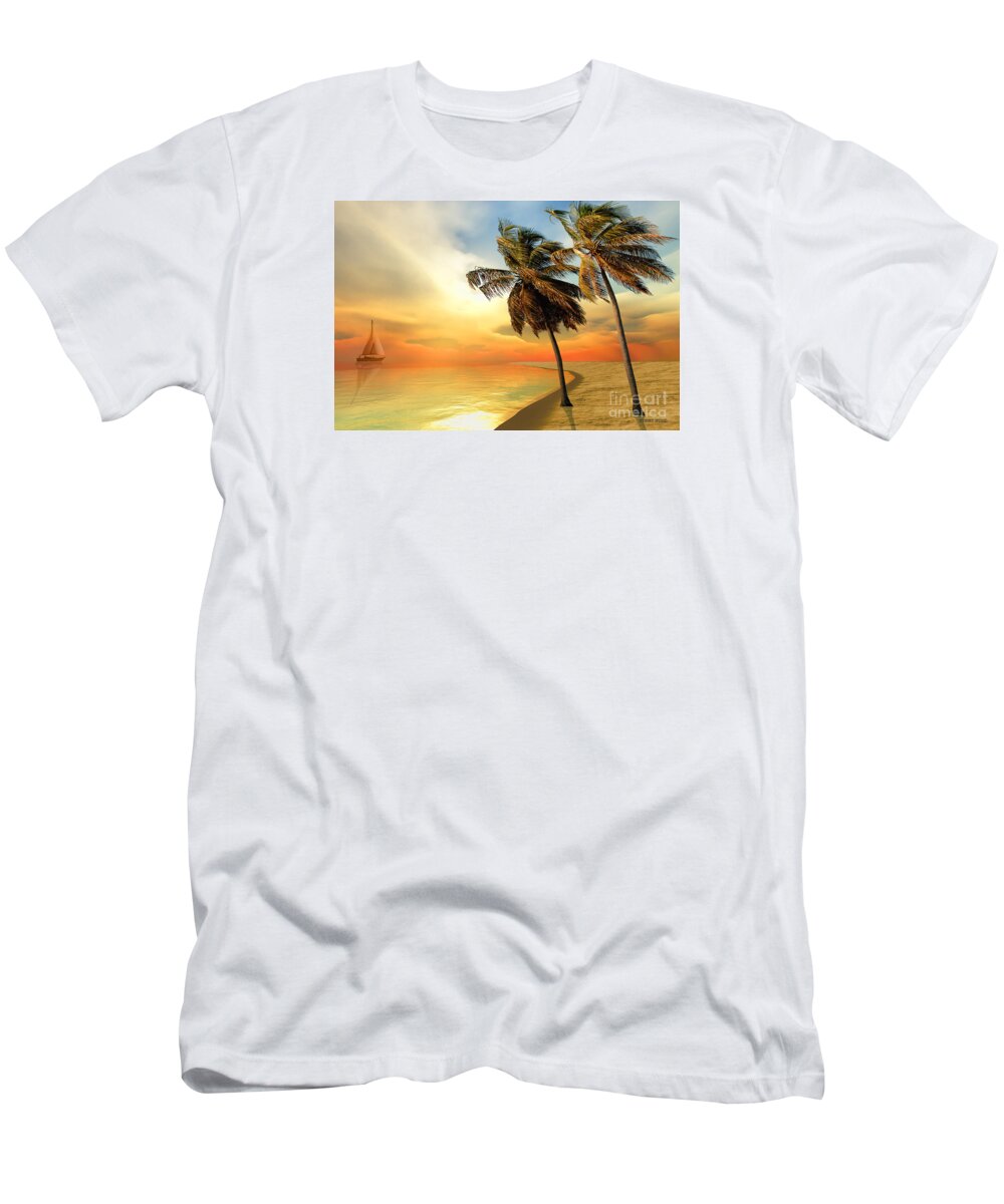 Sailboat T-Shirt featuring the painting Palm Island by Corey Ford