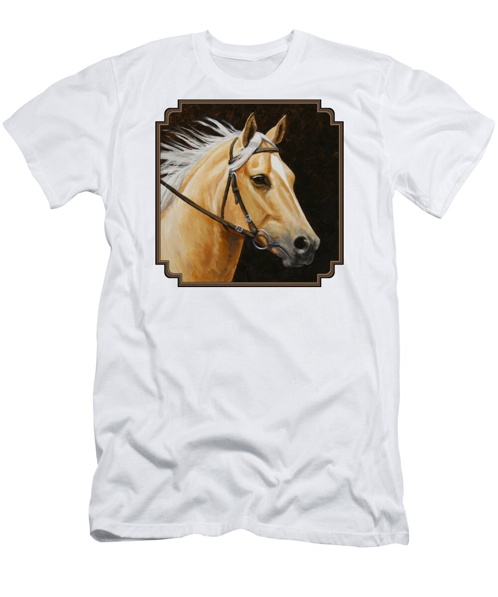 Horse T-Shirt featuring the painting Palomino Horse Portrait by Crista Forest