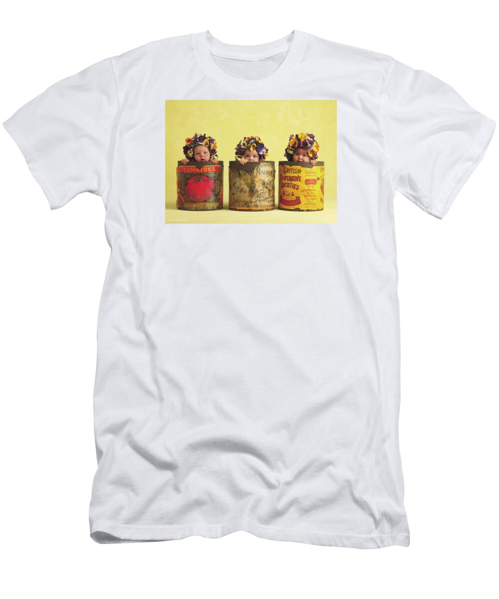 Pansy T-Shirt featuring the photograph Pansy Tins by Anne Geddes
