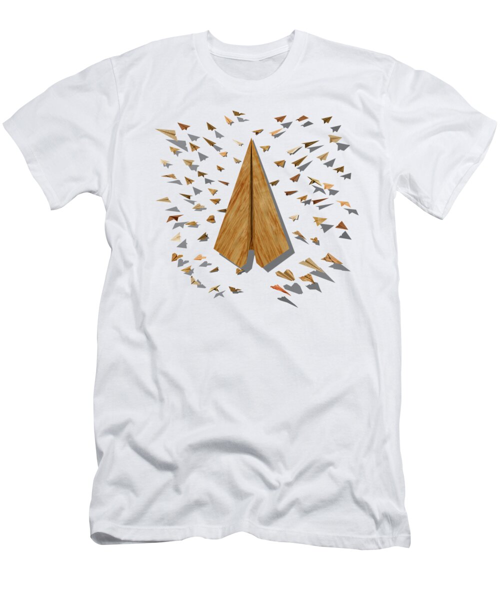Aircraft T-Shirt featuring the digital art Paper Airplanes of Wood 10 by YoPedro