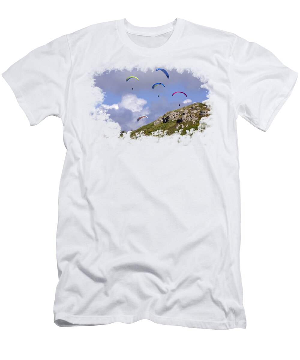 T-shirt T-Shirt featuring the photograph Paragliding Over Sennen Cove on Transparent background by Terri Waters