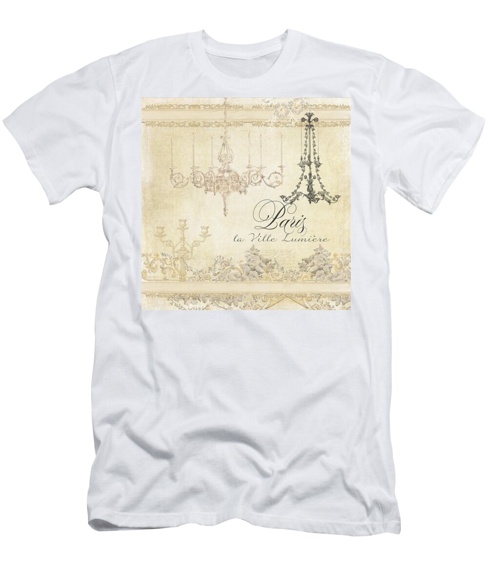 Parchment T-Shirt featuring the painting Parchment Paris - City of Light Chandelier Candelabra Chalk by Audrey Jeanne Roberts