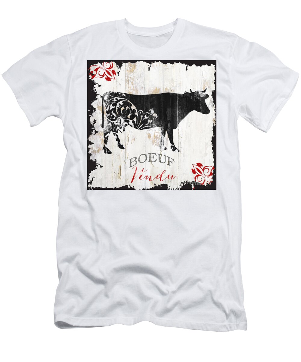 Farm T-Shirt featuring the painting Paris Farm Sign Cow by Mindy Sommers