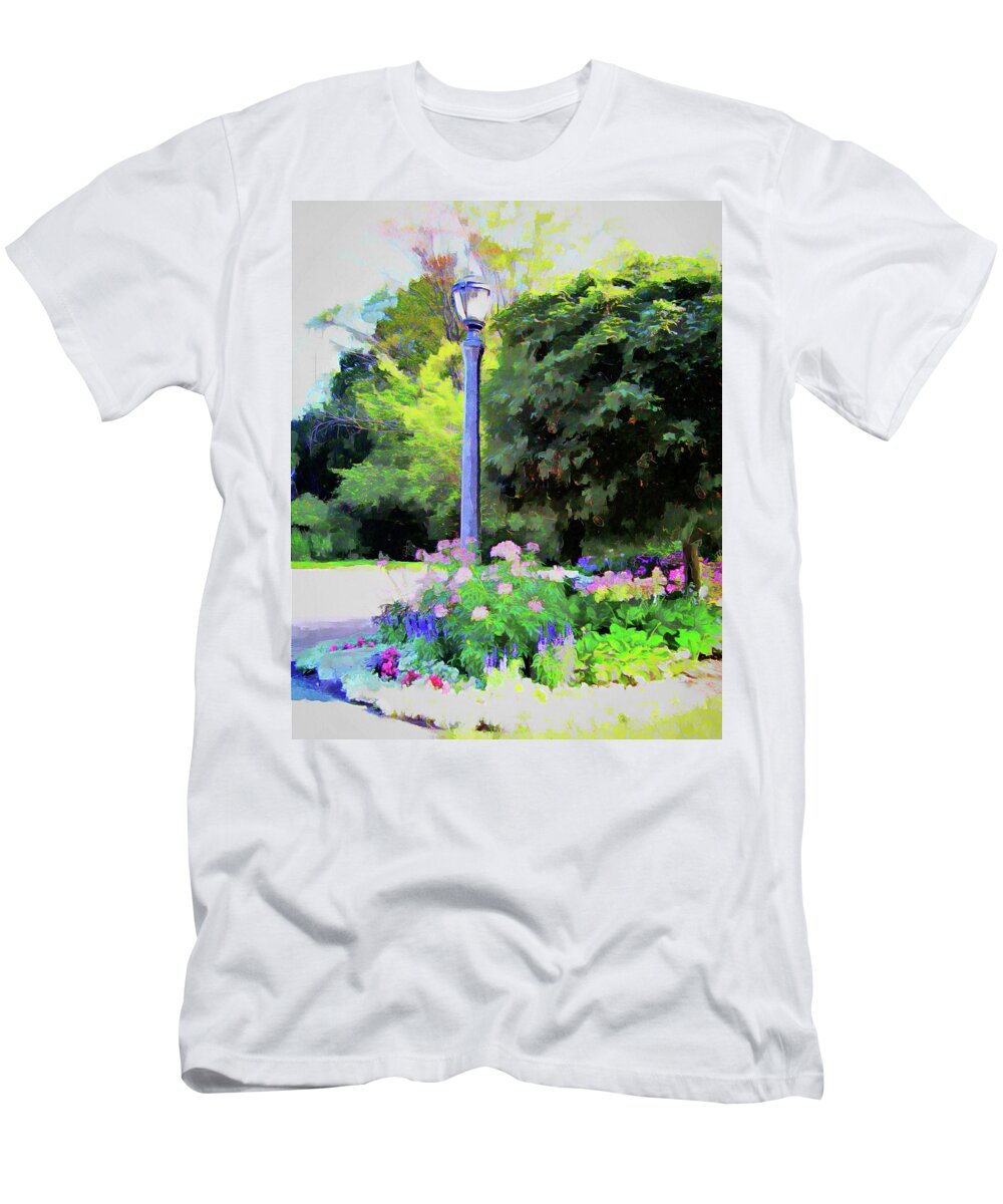 Garden T-Shirt featuring the digital art Park Light by Leslie Montgomery