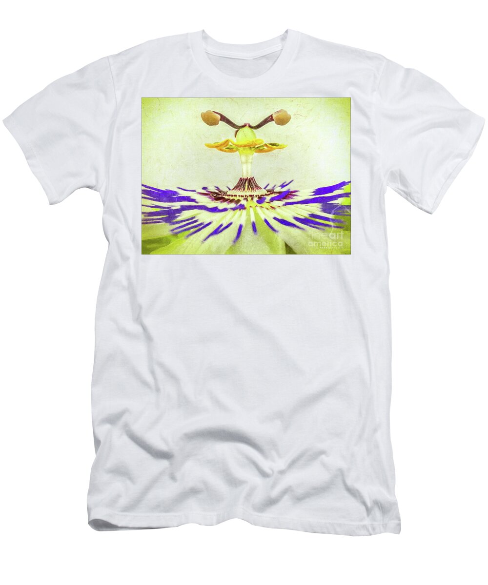 Mona Stut T-Shirt featuring the digital art Passion Flower Closeup by Mona Stut