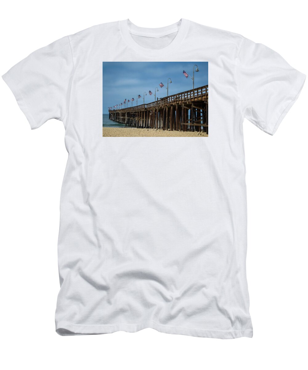 Ventura T-Shirt featuring the photograph Patriotic Pier by Pamela Newcomb